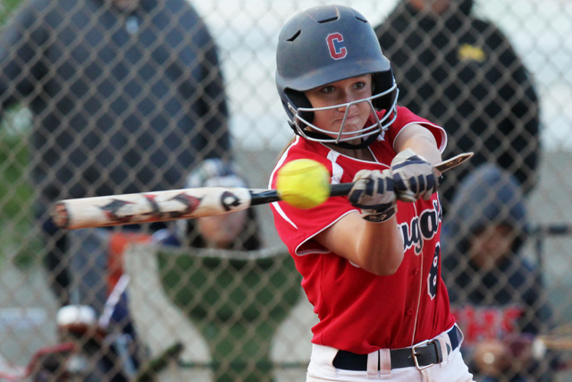 Coronado hitter Marissa Kopp connects with the ball during their Sunrise Region softball tou ...