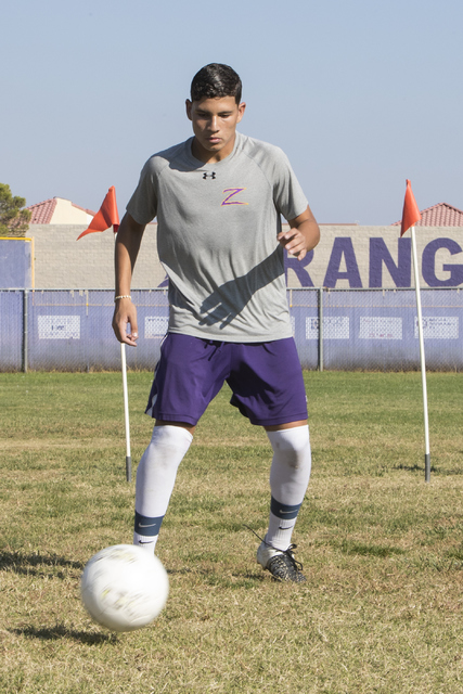 Alfredo Robles-Rodriguez (23) runs drills during soccer practice at Durango High School in L ...