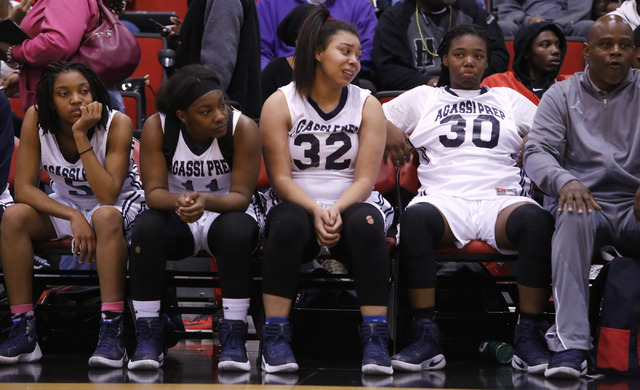 Agassi Prep players react after loosing to Needle at a Class 2A girls state final championsh ...