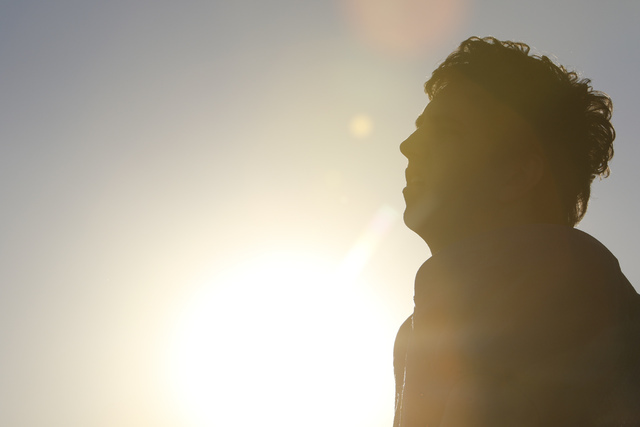 Moapa Valley High School center Cameron Larsen prepares for practice at the school in Overto ...