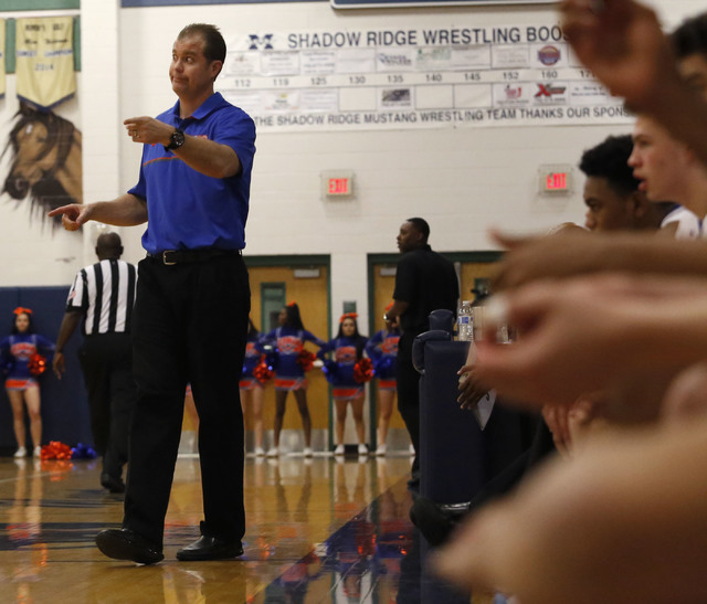 Bishop Gorman’s head coach Grant Rice reacts during the second half of a Class 4A Suns ...