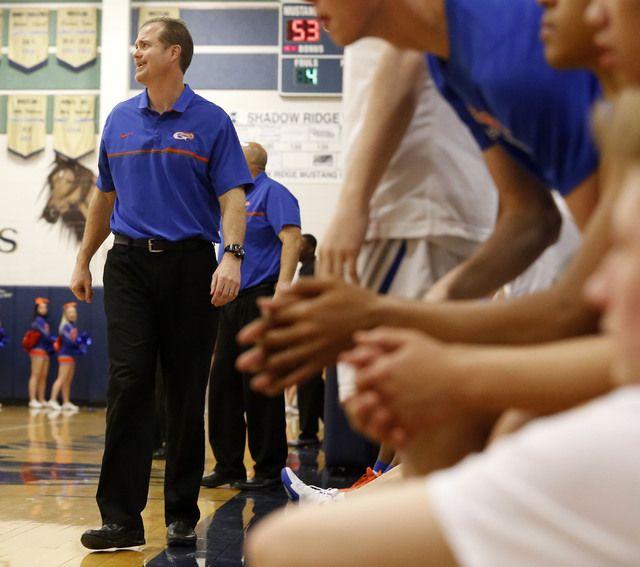 Bishop Gorman’s head coach Grant Rice reacts during the second half of a Class 4A Suns ...