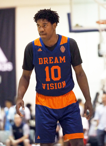 Christian Popoola, Jr., plays for Team Vision at the Adidas Summer Championships basketball ...