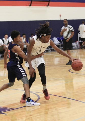 Greenwood Eliteճ Terry Armstrong (1) drives the ball against Costal Elite during the Las Ve ...