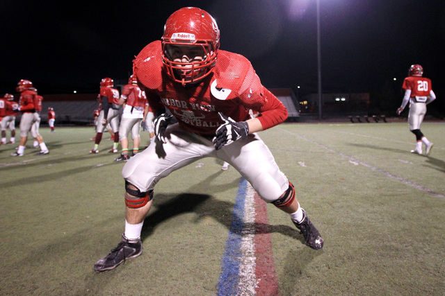 Arbor View center Blake Coggins runs a drill during practice Wednesday, Nov. 19, 2014. Arbor ...