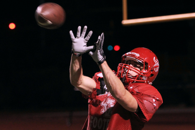 Arbor View tight end Mitchell Durkee catches a pass during practice Wednesday, Nov. 19, 2014 ...