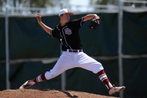 Desert Oasis starting pitcher Cade Adams delivers to Liberty in the sixth inning of their pr ...