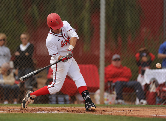 Arbor View’s Nick Quintana hits a two-run home run in the first inning of their prep b ...