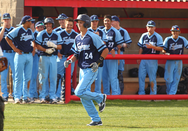 Foothill’s Collin Dobrolecki runs the bases after hitting a home run against Las Vegas ...