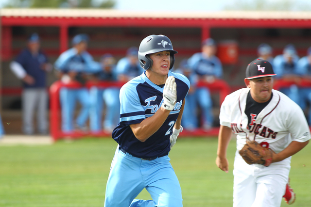 Foothill’s Nick Cardinale runs to first base against Las Vegas High on Thursday. Cardi ...