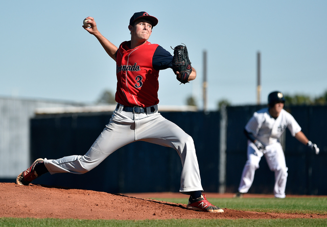 Coronado pitcher Zach Dunham fires the ball against Spring Valley during a high school baseb ...