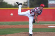 Arbor View’s Sam Pastrone pitches against Faith Lutheran on Saturday. Pastrone allowed ...