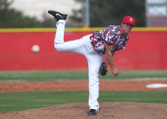 Arbor View’s Sam Pastrone pitches against Faith Lutheran on Saturday. Pastrone allowed ...