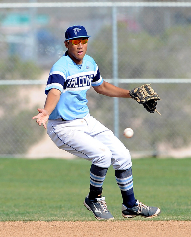 Foothill second baseman Tyler Van Stone looks to grab the ball on Monday against Liberty. Va ...