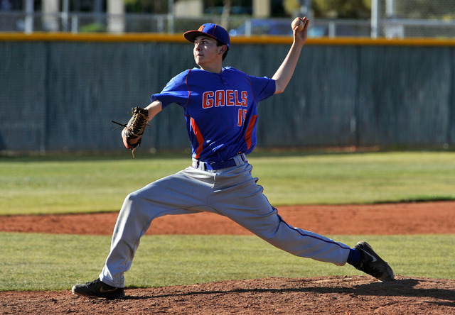 Bishop Gorman pitcher Matt Mitchell throws a pitch against Cimarron-Memorial on Monday. The ...