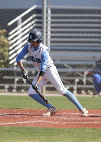 Centennial High School senior Zachary Dixon (3) prepares to bunt during a game against Basic ...