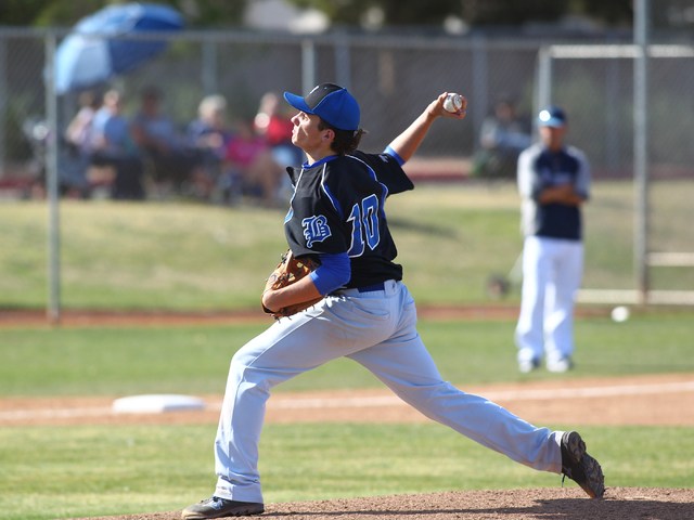 Basic’s Josh McLean delivers a pitch during the Wolves’ 5-0 victory Thursday at ...