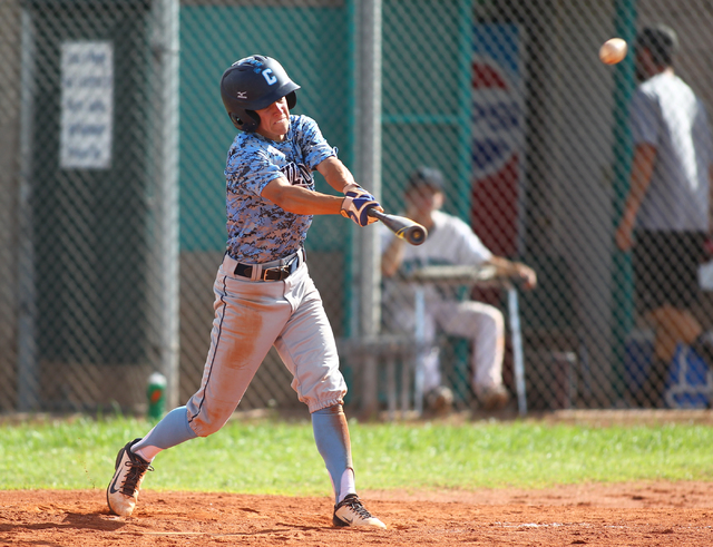 Centennial’s Tanner Wright (11) hits the ball against Silverado on Friday. Centennial ...