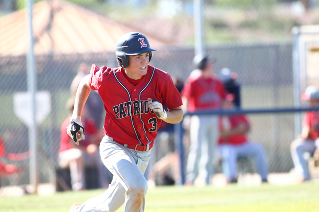 Liberty’s Trevor Mullaney runs for first base in the fourth inning against Spring Vall ...