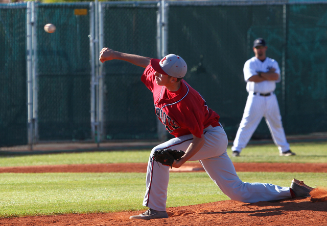 Liberty’s Jacob Steffanich throws a pitch against Spring Valley during the sixth innin ...