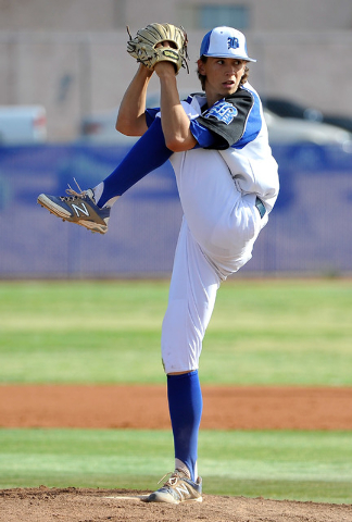 Basic’s Mikey York wind ups to throw a pitch against Liberty on Monday. York allowed o ...