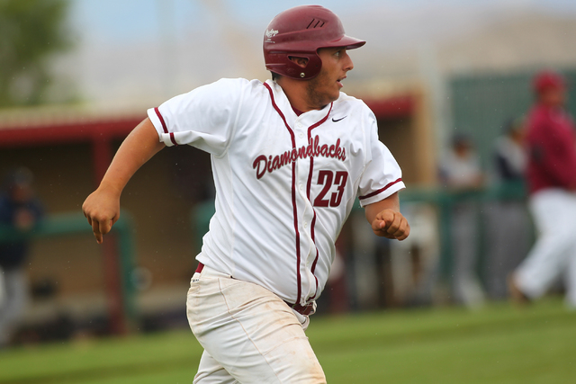 Desert Oasis’ Alex Tafesh (23) runs for first base during Saturday’s game agains ...
