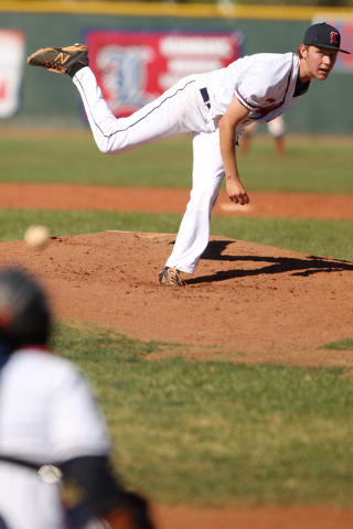 Liberty’s pitcher Jacob Klein (17) throws against Silverado in their baseball game at ...