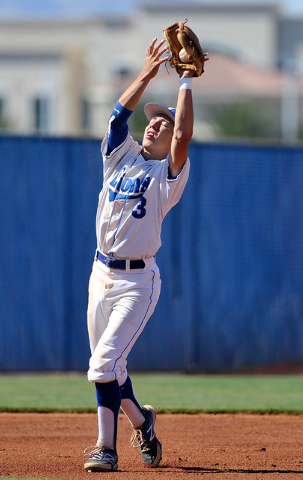 Sierra Vista shortstop Caeden Marin catches a pop fly on Monday against Shadow Ridge. Sierra ...