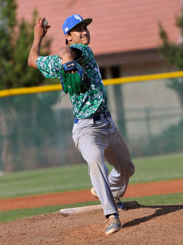 Green Valley pitcher Keola Paragas fires a pitch against Rancho on Tuesday. Paragas allowed ...