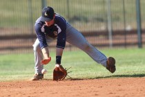 Shadow Ridge’s Brady Hoskins fields a grounder while playing against Palo Verde on Thu ...