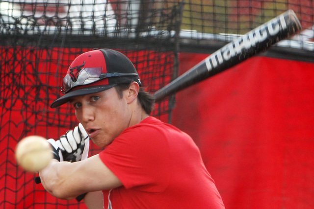 Arbor View short stop Nick Quintana eyes a pitch during batting practice Tuesday, March 3, 2 ...