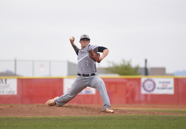 Shadow Ridge’s Nick Parr (7) pitches against Arbor View during their baseball game pla ...