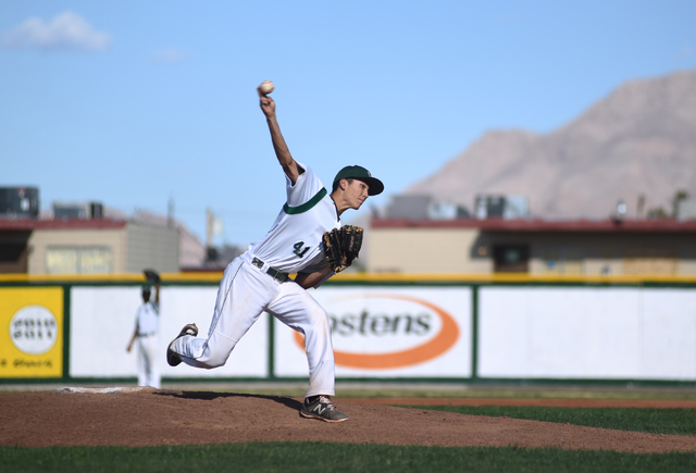 Rancho’s Layton Walls (41) pitches against Basic during their baseball game played at ...