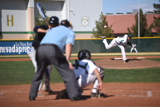 Rancho’s Layton Walls (41) pitches against Basic during their baseball game played at ...