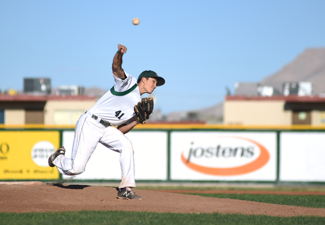 Rancho’s Layton Walls (41) pitches against Basic during their baseball game played at ...