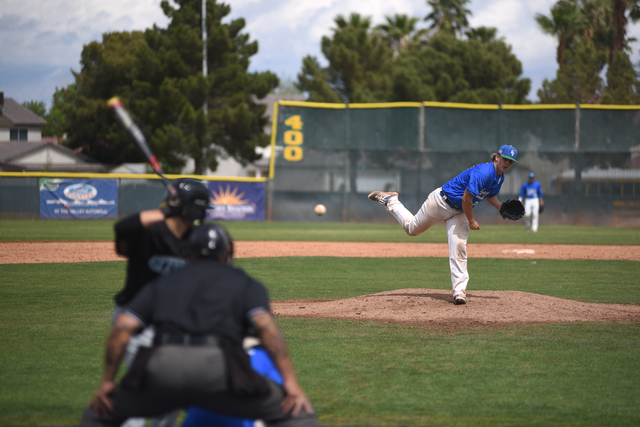 Green Valley’s Spencer Cofer (26) pitches against Silverado during their baseball game ...