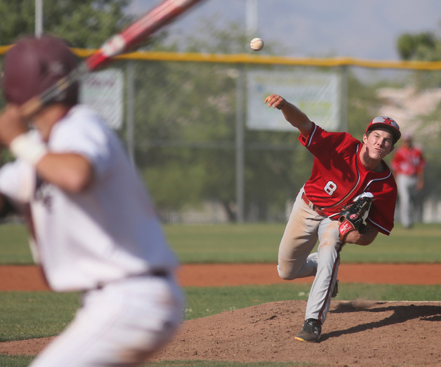 Arbor View’s Sam Pastrone pitches during a baseball game against Cimarron-Memorial at ...