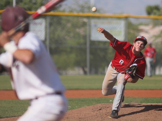 Arbor View’s Sam Pastrone pitches during a baseball game against Cimarron-Memorial at ...