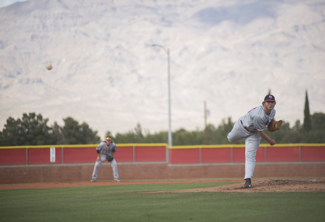 Desert Oasis A.J. Landis (15) pitches against Arbor View during their baseball game at Arbor ...