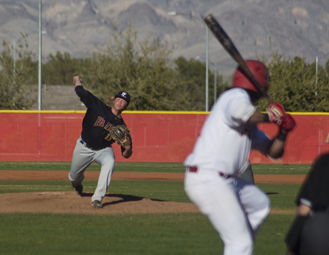 Faith Lutheran pitcher Zach Trageton (11) throws the ball during their game at Arbor View Hi ...