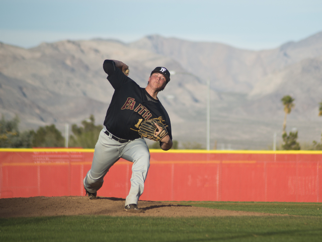 Faith Lutheran pitcher Zach Trageton (11) throws the ball during their game at Arbor View Hi ...