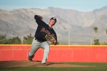 Faith Lutheran pitcher Zach Trageton (11) throws the ball during their game at Arbor View Hi ...