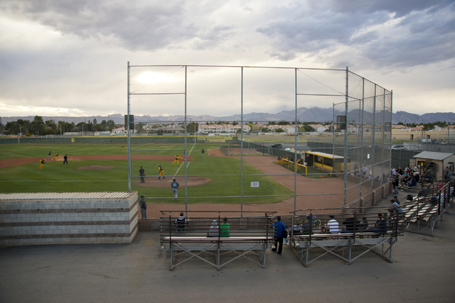 Fans watch the Bonanza versus Silverado baseball game at Bonanza High School in Las Vegas on ...