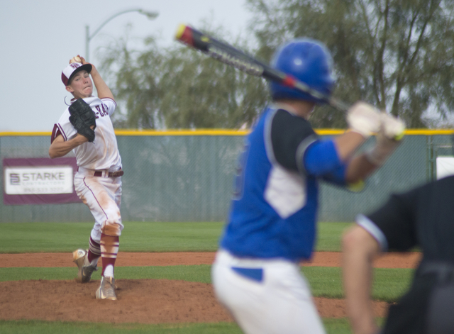 Desert Oasis pitcher Jason Sharman (15) throws the ball during the championship game of the ...