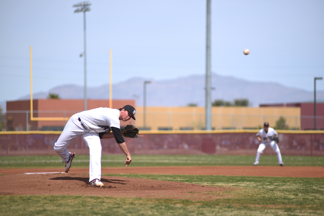 Faith Lutheran’s Zach Trageton pitches against Canyon View (Utah) during their basebal ...