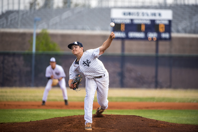 Spring Valley pitcher Jack Sellinger (17) throws to Bonanza at Spring Valley High School in ...