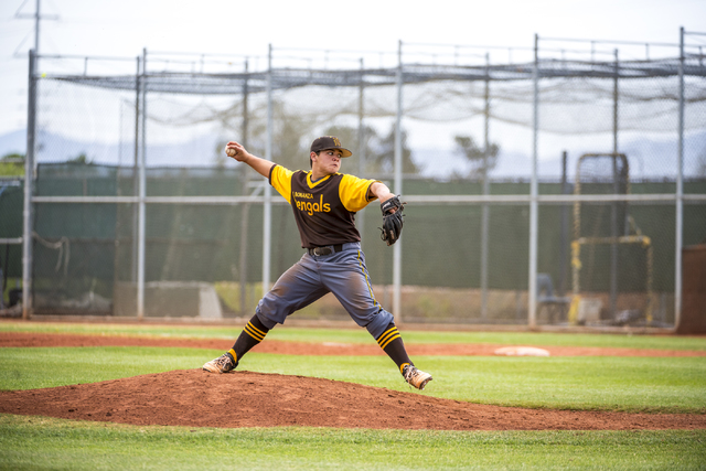 Bonanza pitcher Jay DeSoto (12) pitches to Spring Valley at Spring Valley High School in Las ...