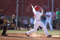 Arbor View’s Ryan McHale (21) hits a home run against Bonanza at Arbor View High Schoo ...