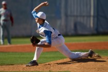 Centennial’s Hayden Rosenkrantz (2) pitches against Arbor View in their baseball game ...