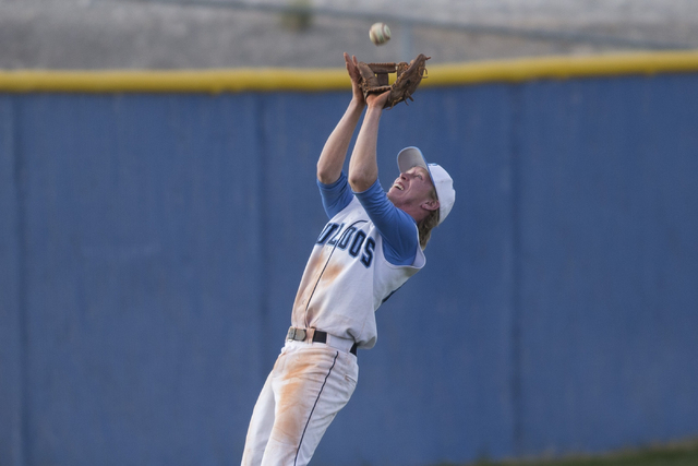 Centennial’s Jake Rogers (42) makes a catch for an out against Arbor View at Centennia ...